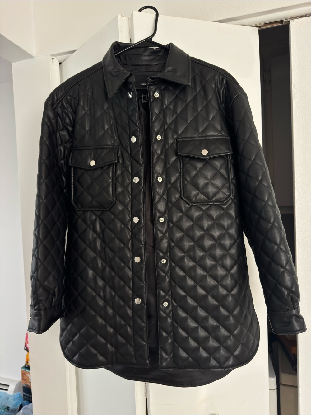 Forever 21 Black Quilted Snap-Front Shirt Jacket